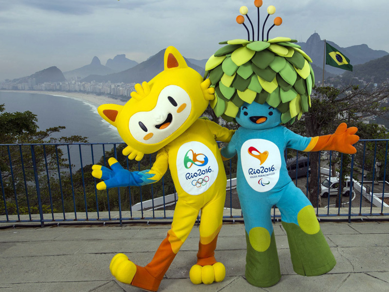 Die beiden Maskottchen "Vinicius" und "Tom" freuen sich bereist jetzt auf die Olympischen Spiele 2016 in Rio de Janeiro.