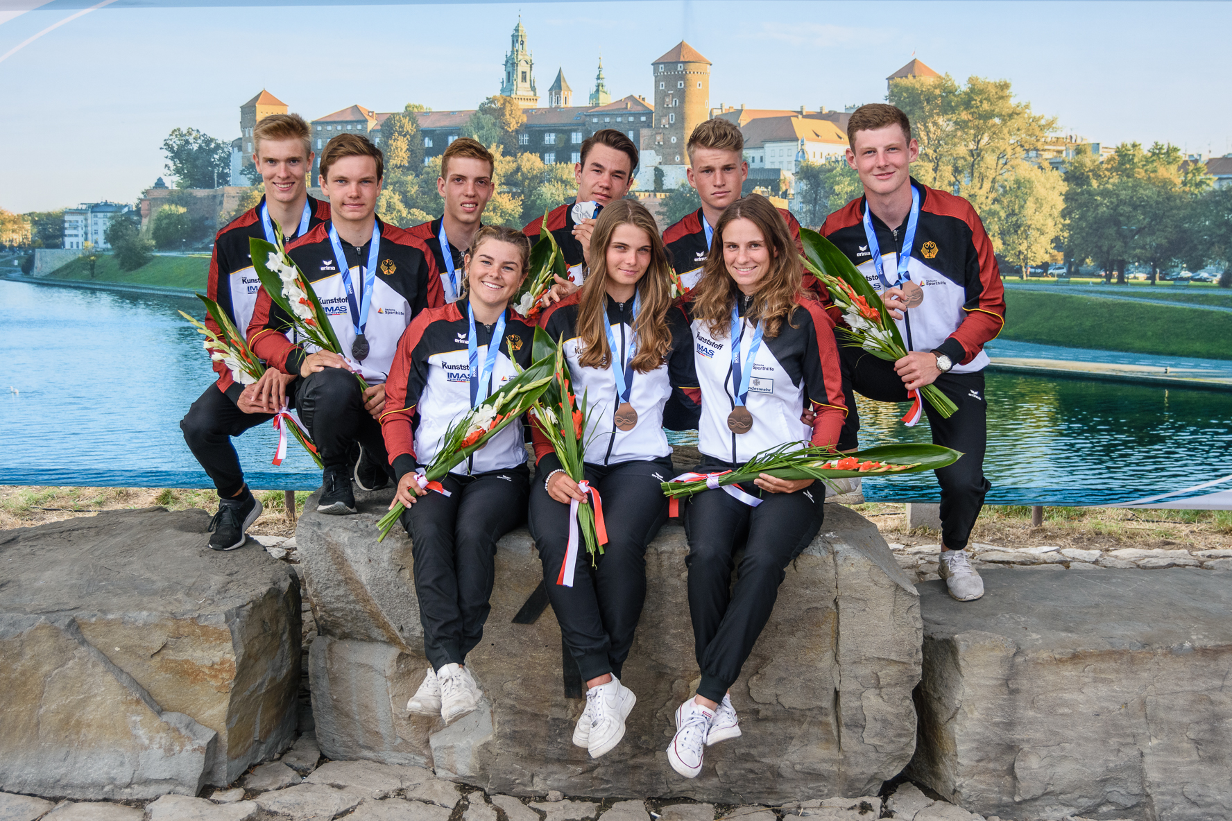 Die medaillendekorierten deutschen Slalomkanuten bei den WM in Krakau. (Foto: Phillipp Reichenbach)