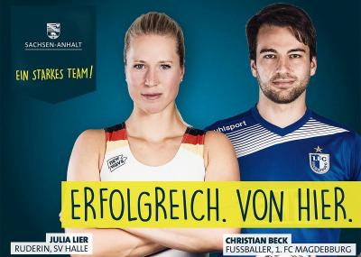Julia Lier vom SV Halle und Christian Beck vom 1. FC Magdeburg sind zwei der prominenten Gesichter der Kampagne.