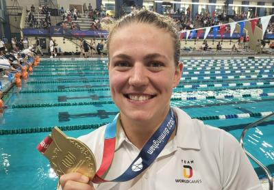 Undine Lauerwald (DLRG Halle-Saalekreis) gewinnt Gold bei den World Games. (Foto: DLRG)